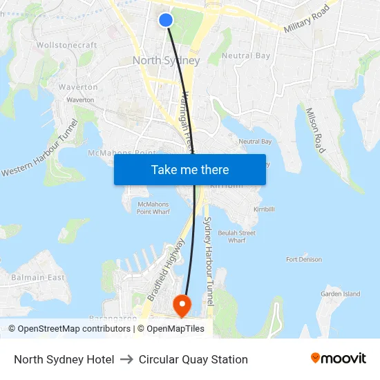 North Sydney Hotel to Circular Quay Station map
