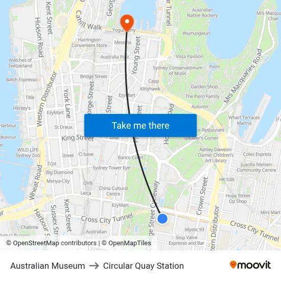 Australian Museum to Circular Quay Station map