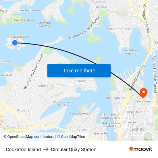 Cockatoo Island to Circular Quay Station map