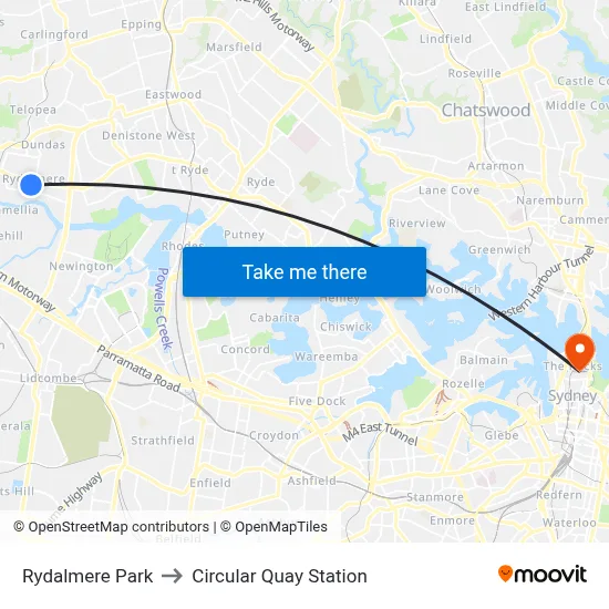 Rydalmere Park to Circular Quay Station map
