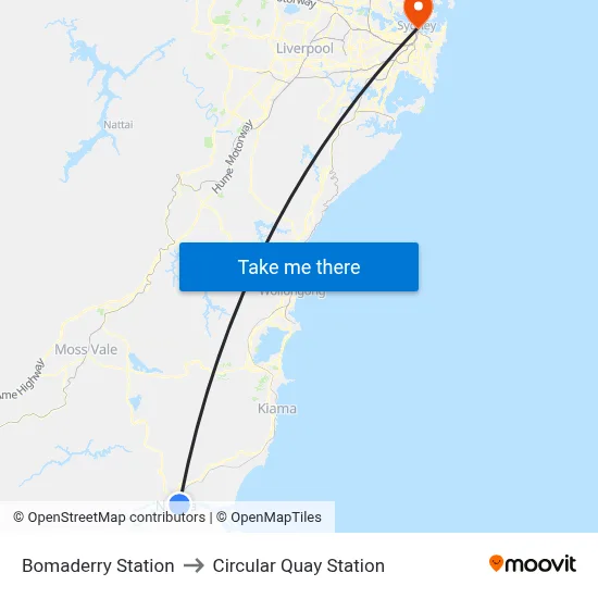 Bomaderry Station to Circular Quay Station map
