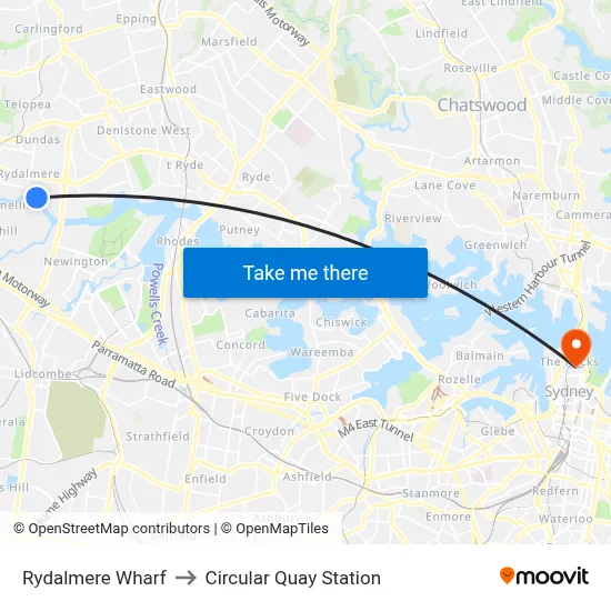 Rydalmere Wharf to Circular Quay Station map