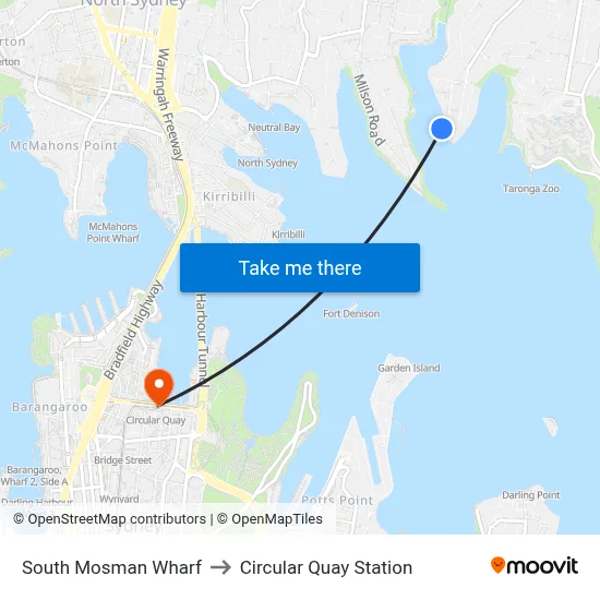 South Mosman Wharf to Circular Quay Station map