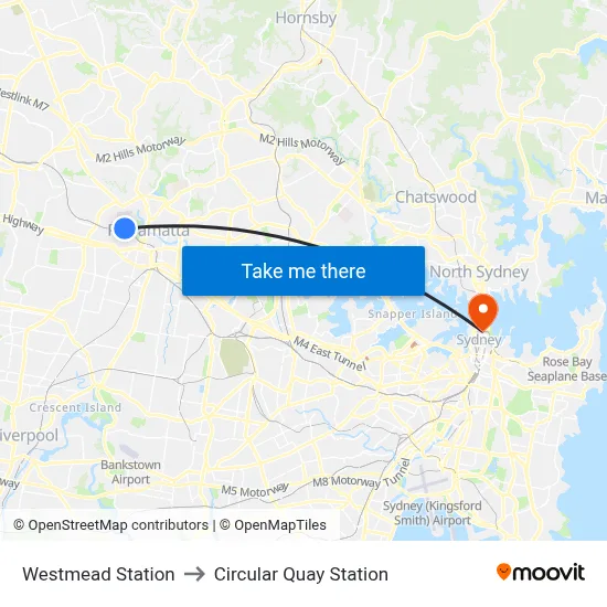 Westmead Station to Circular Quay Station map