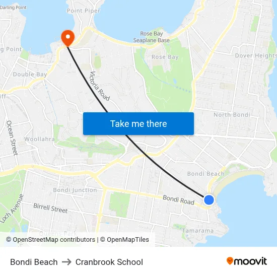 Bondi Beach to Cranbrook School map