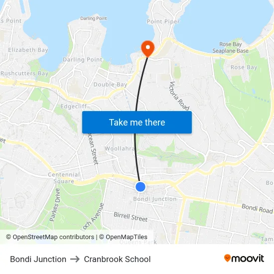 Bondi Junction to Cranbrook School map