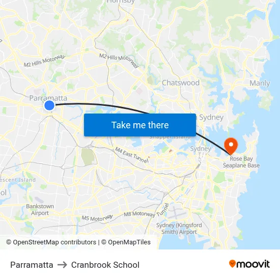 Parramatta to Cranbrook School map