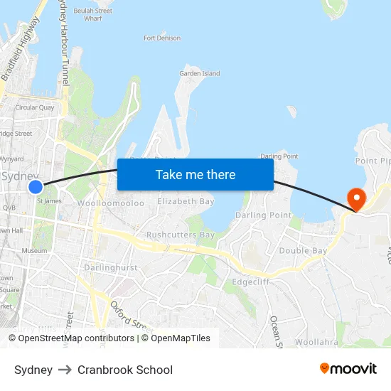 Sydney to Cranbrook School map