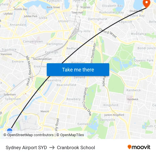 Sydney Airport SYD to Cranbrook School map