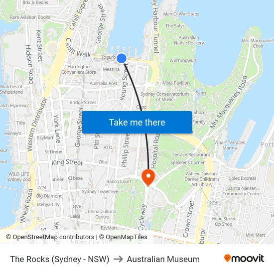 The Rocks (Sydney - NSW) to Australian Museum map