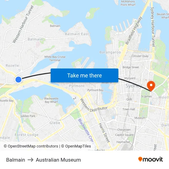 Balmain to Australian Museum map