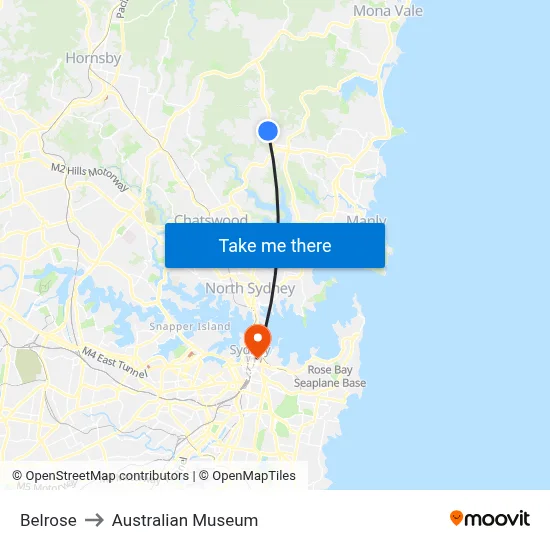 Belrose to Australian Museum map