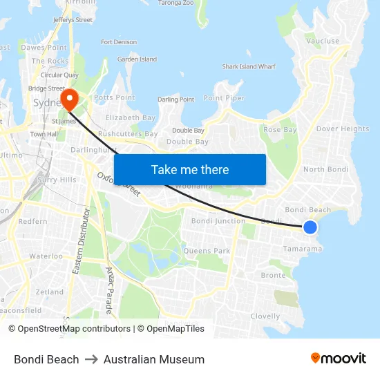 Bondi Beach to Australian Museum map