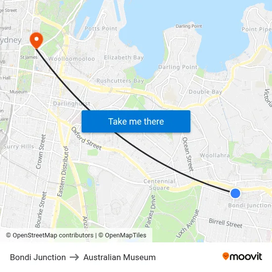 Bondi Junction to Australian Museum map