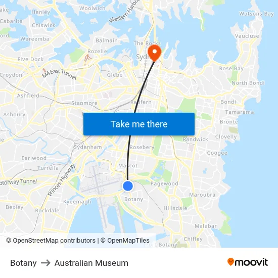 Botany to Australian Museum map