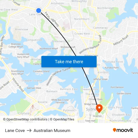 Lane Cove to Australian Museum map