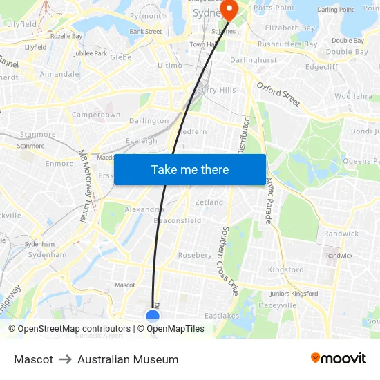 Mascot to Australian Museum map