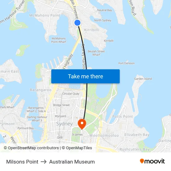 Milsons Point to Australian Museum map
