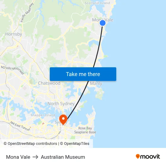 Mona Vale to Australian Museum map