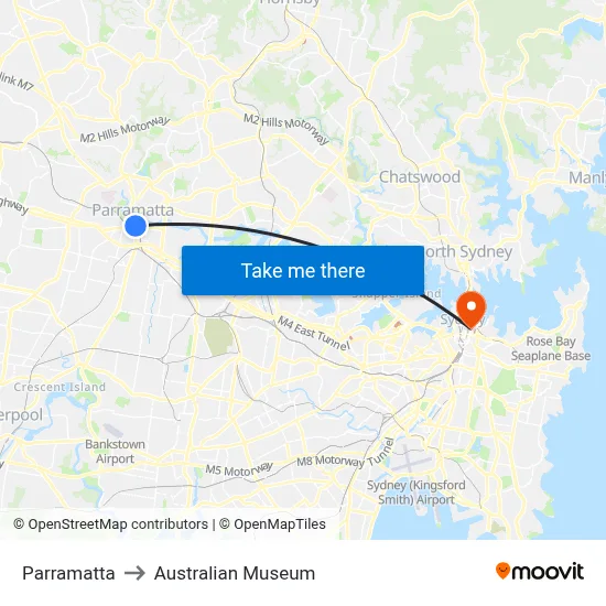 Parramatta to Australian Museum map