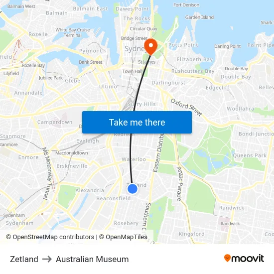 Zetland to Australian Museum map