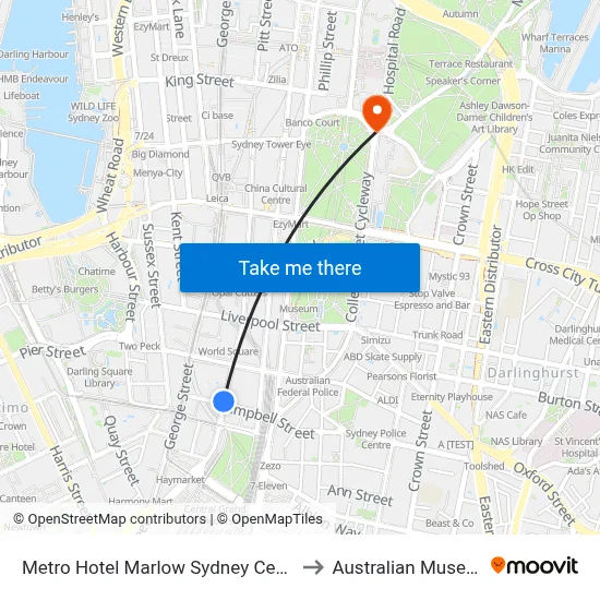 Metro Hotel Marlow Sydney Central to Australian Museum map