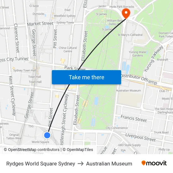 Rydges World Square Sydney to Australian Museum map