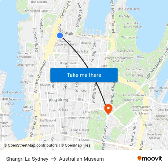 Shangri La Sydney to Australian Museum map