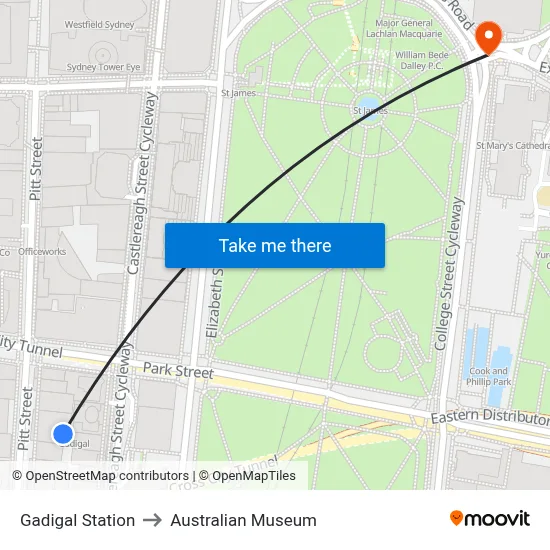 Gadigal Station to Australian Museum map