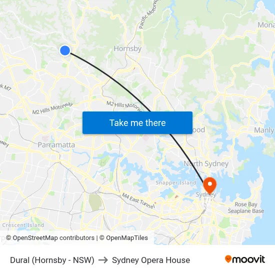 Dural (Hornsby - NSW) to Sydney Opera House map