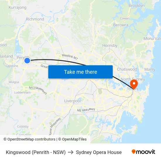 Kingswood (Penrith - NSW) to Sydney Opera House map