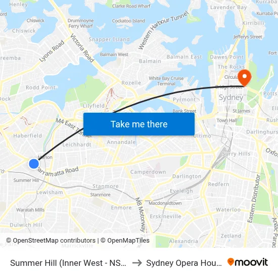 Summer Hill (Inner West - NSW) to Sydney Opera House map