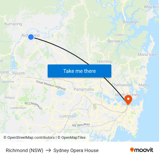 Richmond (NSW) to Sydney Opera House map