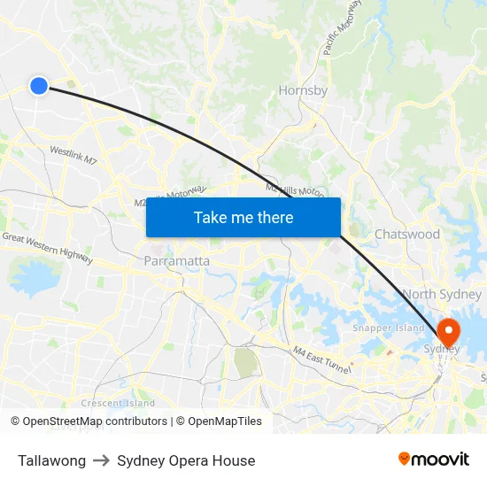 Tallawong to Sydney Opera House map