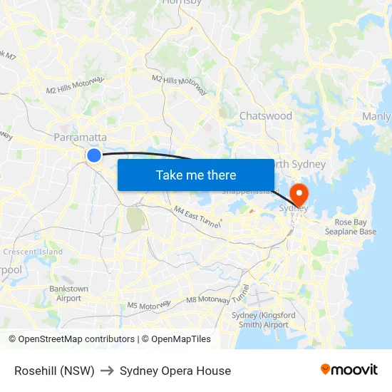 Rosehill (NSW) to Sydney Opera House map