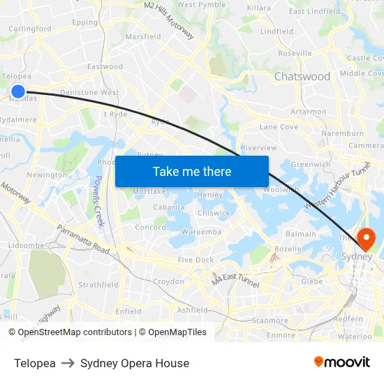 Telopea to Sydney Opera House map