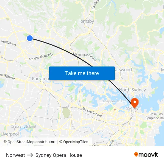 Norwest to Sydney Opera House map