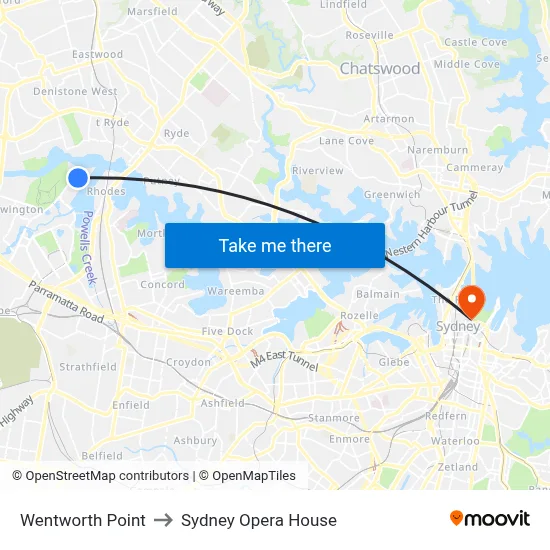 Wentworth Point to Sydney Opera House map