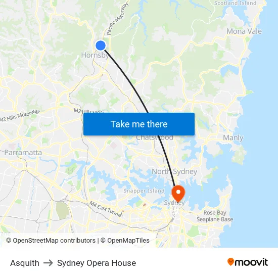 Asquith to Sydney Opera House map