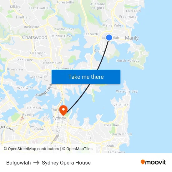 Balgowlah to Sydney Opera House map