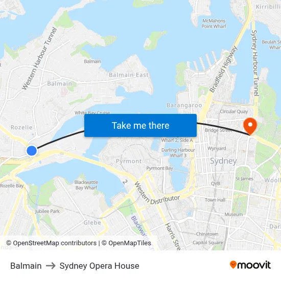 Balmain to Sydney Opera House map