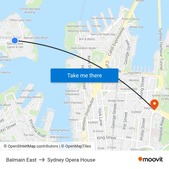 Balmain East to Sydney Opera House map