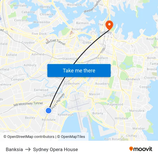 Banksia to Sydney Opera House map
