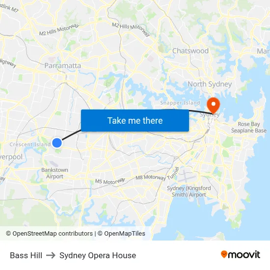 Bass Hill to Sydney Opera House map