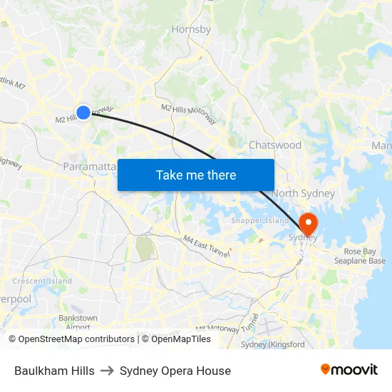 Baulkham Hills to Sydney Opera House map