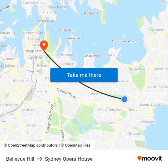 Bellevue Hill to Sydney Opera House map