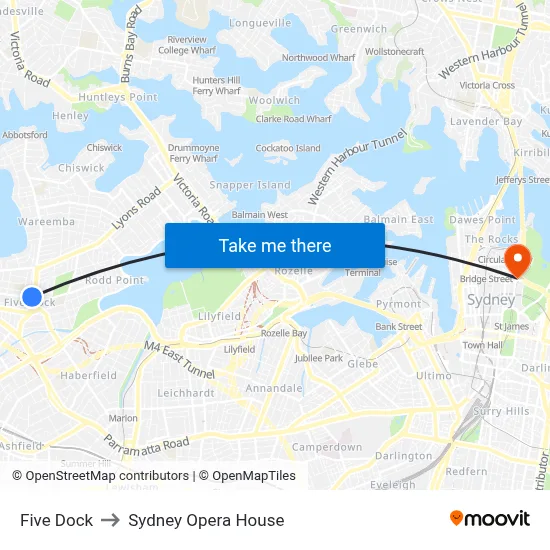 Five Dock to Sydney Opera House map