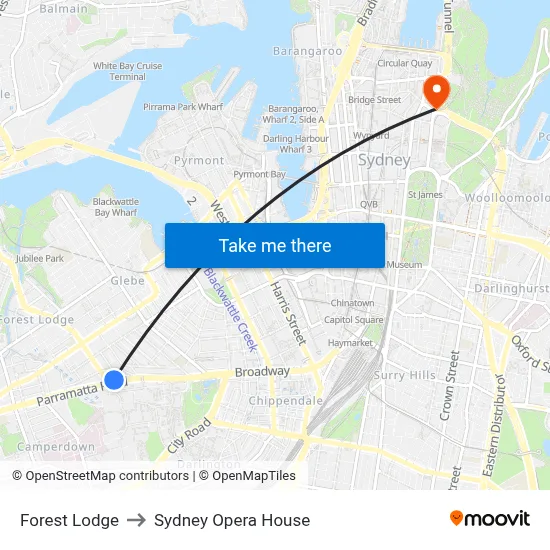 Forest Lodge to Sydney Opera House map