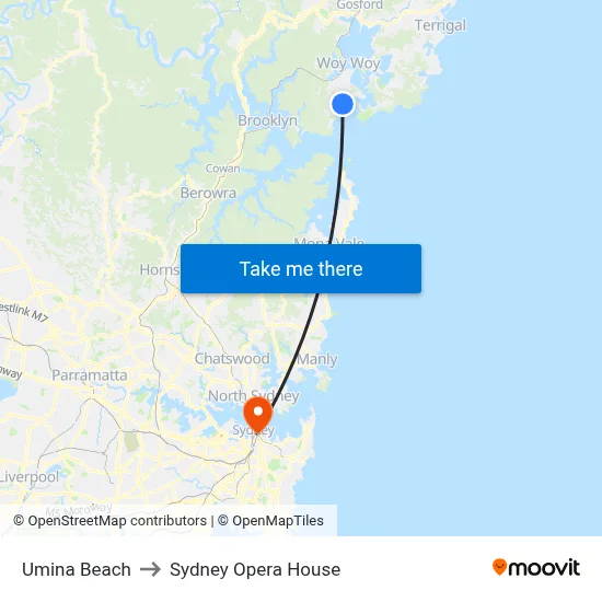 Umina Beach to Sydney Opera House map