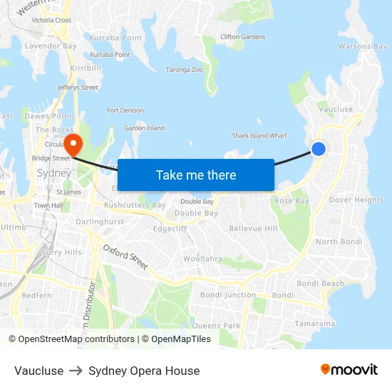 Vaucluse to Sydney Opera House map